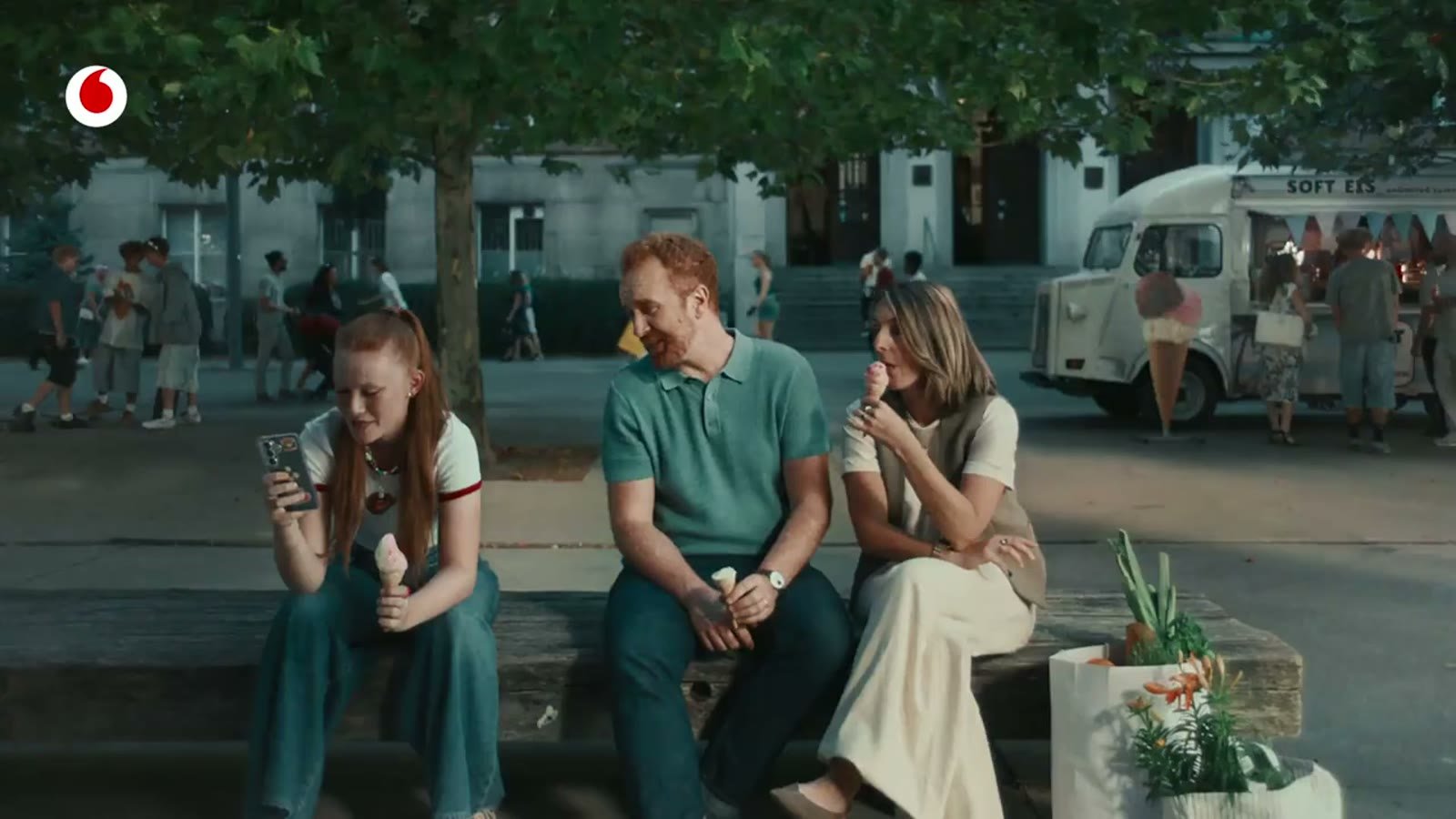 Cost of music for a commercial: a family eating ice cream on a bench in a Vodafone Germany TV commercial